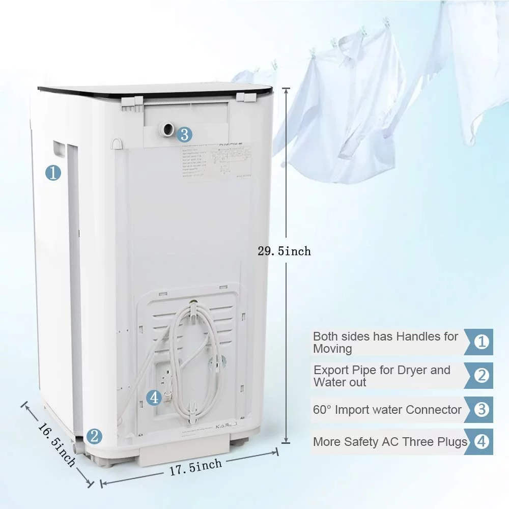 kapas kps35-735h2 upgraded compact washing machine, fully automatic 2-in-1 washer and spin dryer machine build-in pump and long hose