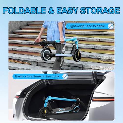 Electric Scooter for Kids Ages 6-12, Equipped with 130W Motor, LCD Display, Foldable Design, LED Color Lights, Rear Motor Brake System