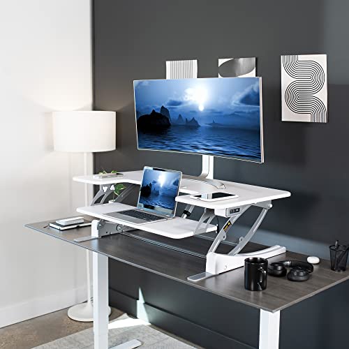 VIVO 36 inch Electric Height Adjustable Stand Up Desk Converter, VE Series, Sit to Stand Tabletop Dual Monitor Riser with USB Port, Black, DESK-V000VE
