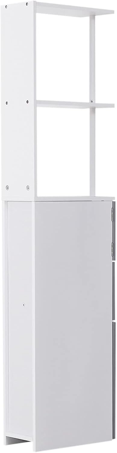 HOMCOM 54 Tall Bathroom Storage Cabinet, Freestanding Linen Tower with 2-Tier Shelf and Drawers, Narrow Side Floor Organizer, Grey and White