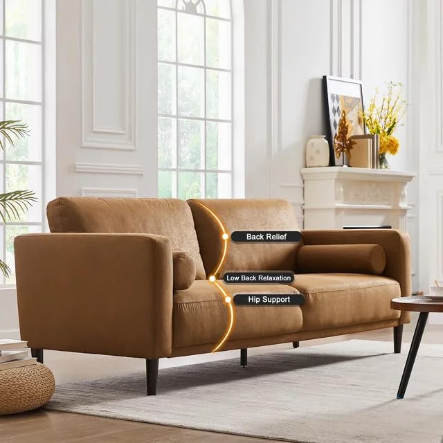 HIFIT Sofa Couches, 79” Mid-Century Modern Couch, Breathable Faux Leather Couch with Upholstered Cushions/Pillows, 3-Seat Sofas & Couches