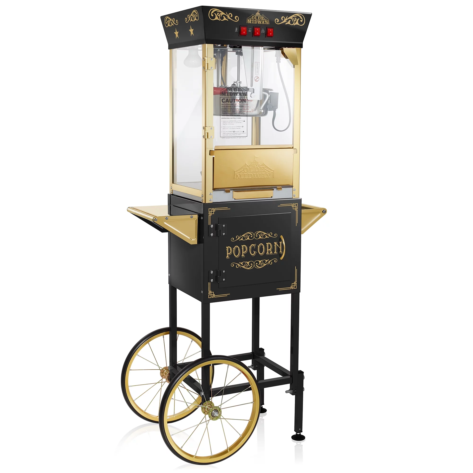 Olde Midway Movie Theater-Style Popcorn Machine with Cart and 8 oz Kettle, Black