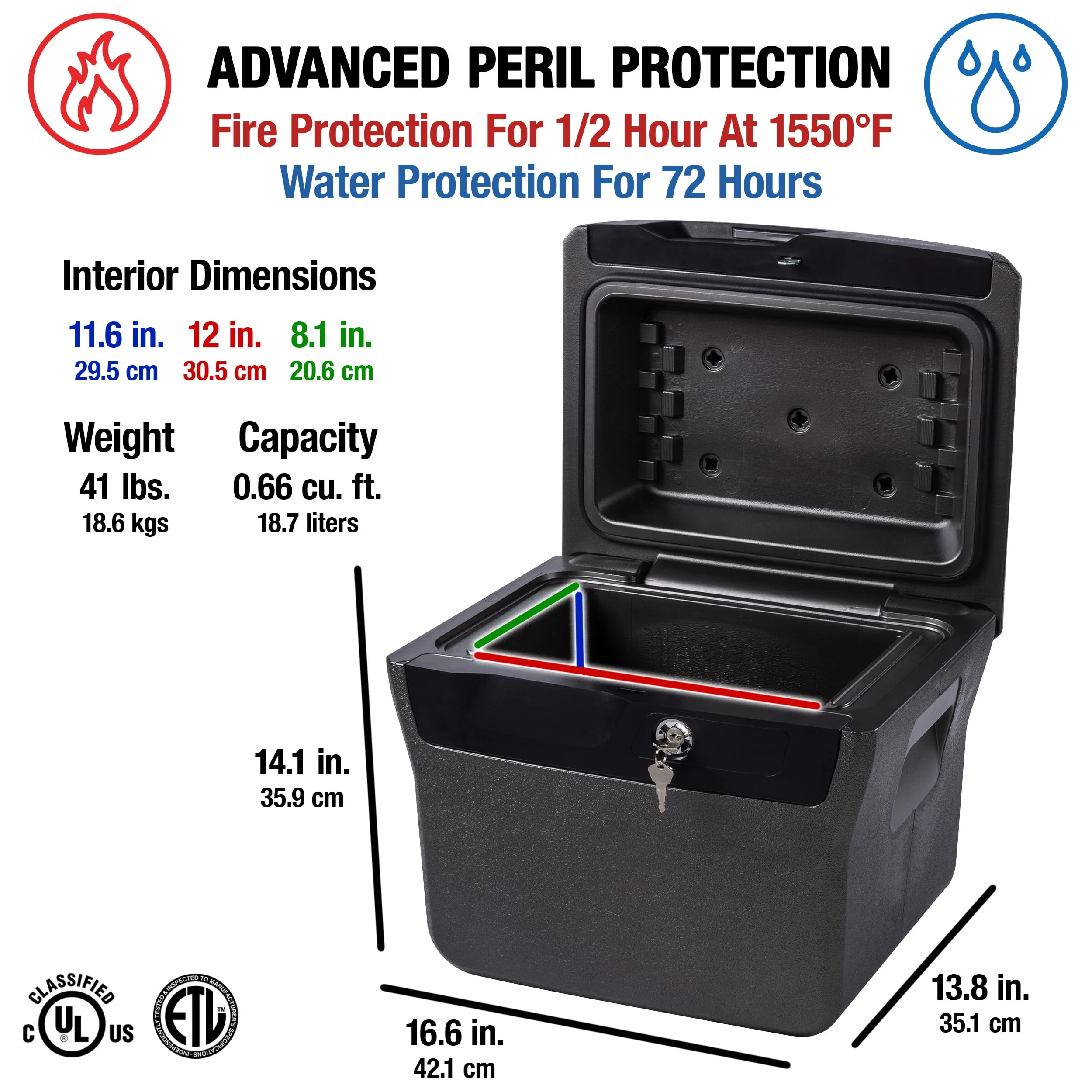 SentrySafe FHW40100 Fire-Resistant File Safe Box and Water-Resistant File Safe Box with Key Lock 0.66 Cu. ft.