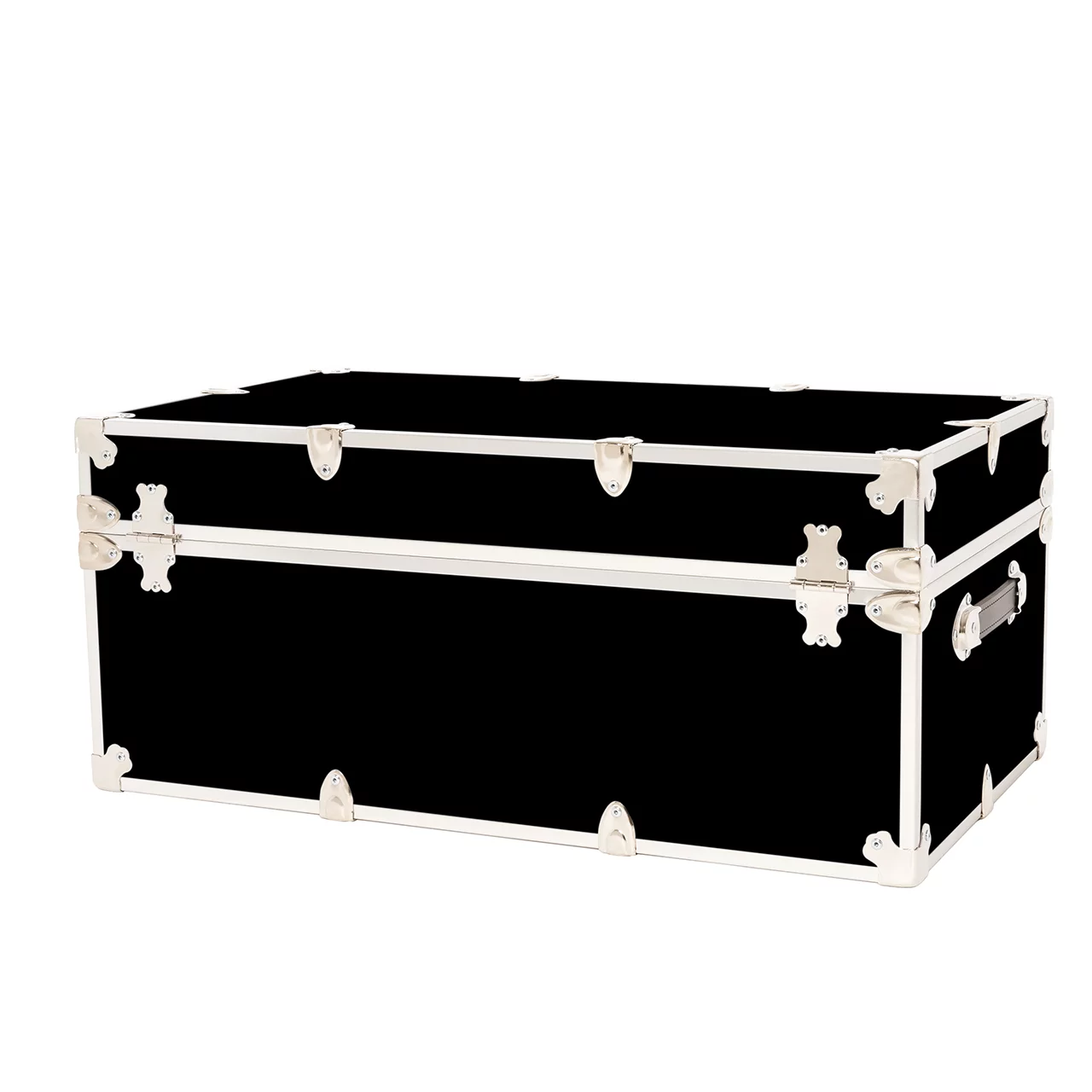 Rhino Trunk & Case Large Leather Embossed Vinyl Trunk with Removable Wheels, Summer Camp, College, Storage 32"x18"x14" (Black)