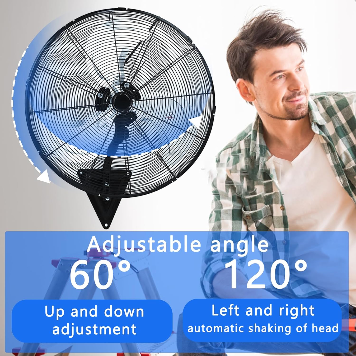 24 Inch Wall Mount Fan,Industrial Heavy Duty Oscillating Fan with 120° Oscillation