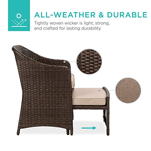 Best Choice Products 5-Piece Outdoor Patio Furniture Set, No Assembly Required Wicker Conversation Bistro & Storage Table for Backyard, Porch