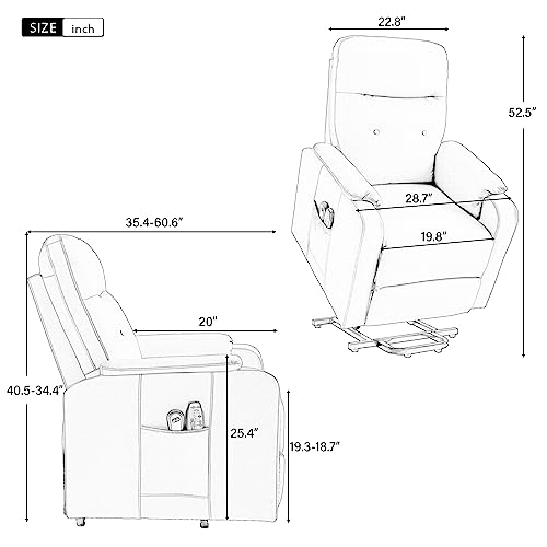 Merax, Dark Gray Power Lift Recliner Chair for Elderly with Adjustable Massage Function and Side Pocket for Adults and Seniors