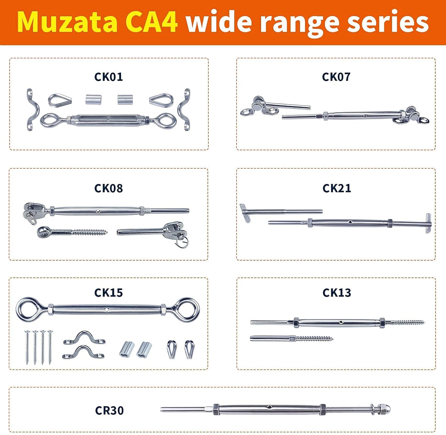 Muzata 36Set Cable Railing Kit 1/8 Swage Toggle Turnbuckle Hardware T316 Stainless Steel for Wood Post WoodEasy System Angle 180°Adjustable Stairs