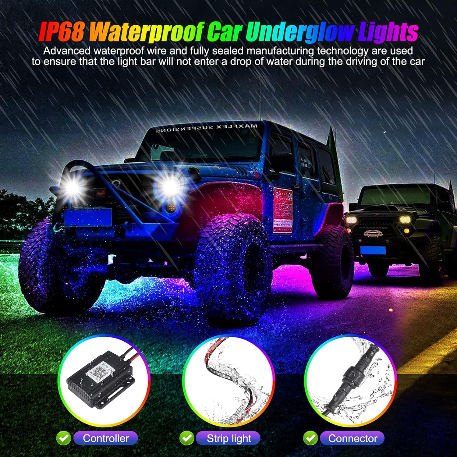 Chipcolor 6 Pcs 300 LEDs Car Underglow Light Kit, APP Control 16 Million Colors, Dual Remote Waterproof MagicRGB Exterior Neon LED Car Lights