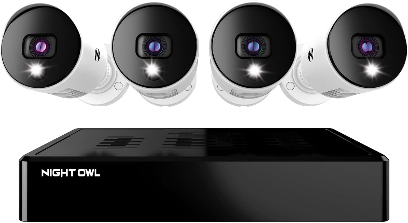 Night Owl 8 Channel Bluetooth Video Home Security Camera System with (4) Wired 4K UHD Indoor/Outdoor Spotlight Cameras with Audio and 1TB Hard Drive
