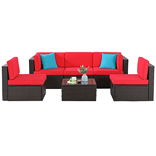 Shintenchi 6 Pieces Patio Furniture Sets Outdoor All-Weather Sectional Patio Sofa Set PE Rattan Manual Weaving Wicker Patio Conversation Set with