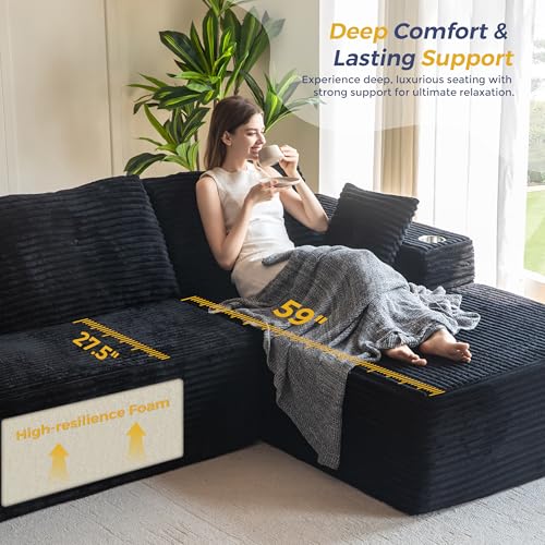 MAXYOYO 110" Modular Sectional Couch with L-Shape Chaise, Modern Boneless Couch for Living Room, Sofa in A Box, Oversized Sofa Sleeper with Deep Seat