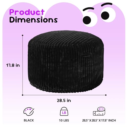 Hobestluk 5ft Bean Bag Chairs for Adults Large Beanbag Chair with Stripe Plush Cover Big Bean Bag Chair for Living Room Bedroom Dorm Office -Black
