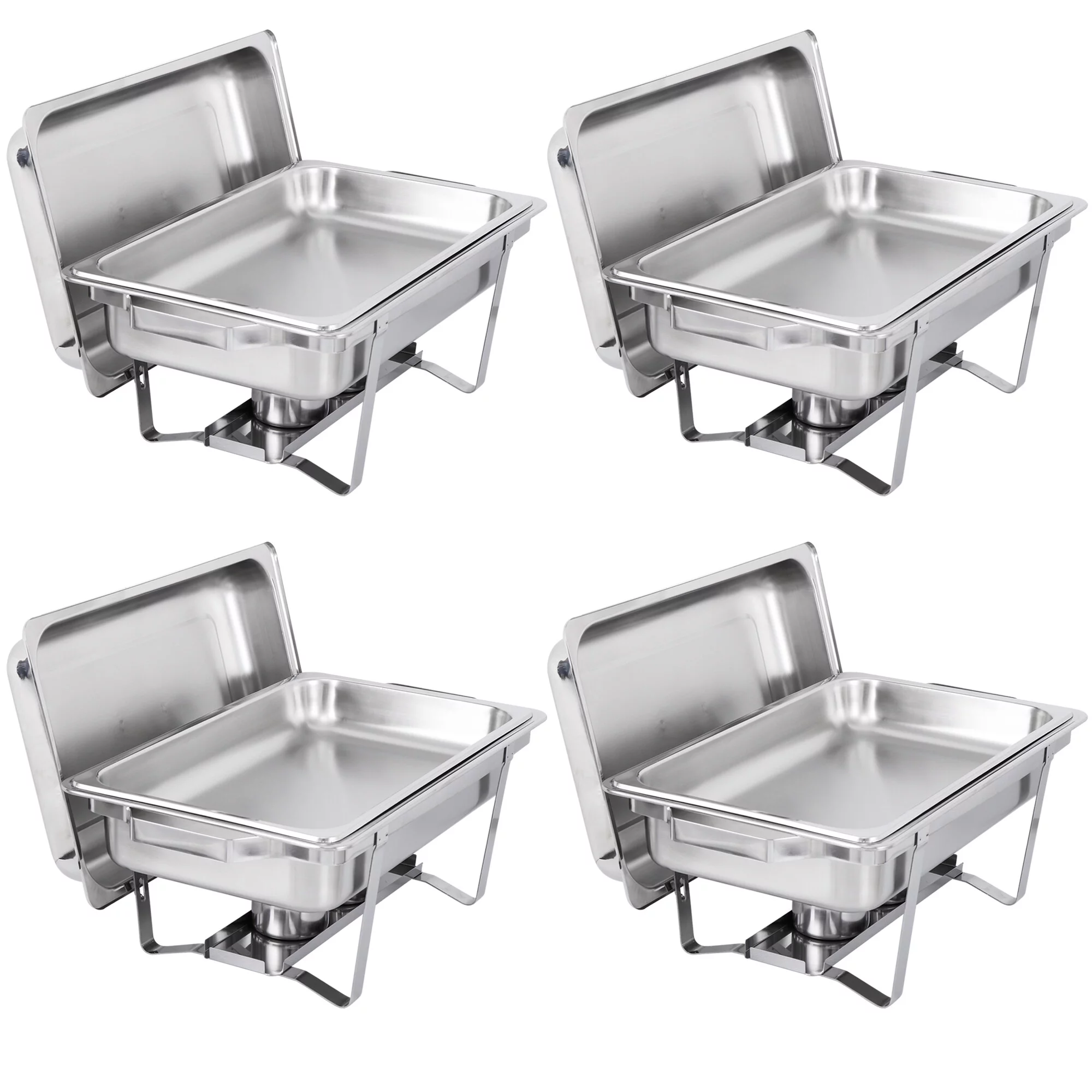 ZenSports 4 Pack 8QT Chafing Dish Full Size Buffet Set Stainless Steel Food Warmer W/ Water Pan, Silver