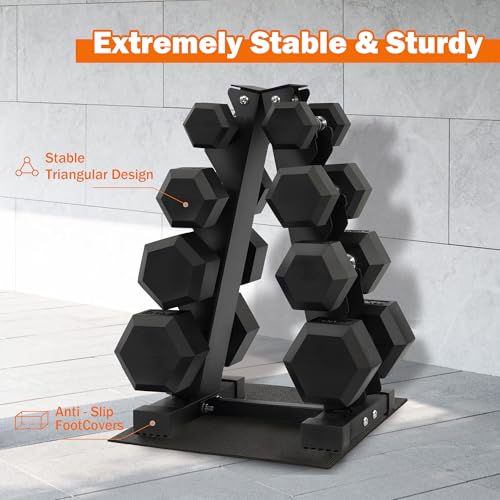 Dumbbell Set with Rack, Rubber Coated Hex Dumbbell Weights in 100lbs, 5, 10, 15, 20lbs Pair