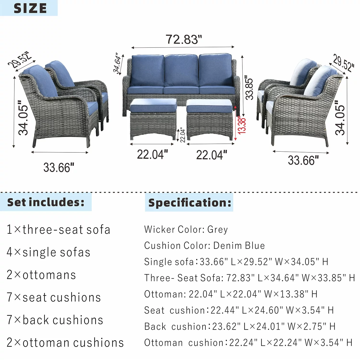 Ovios High-Back Patio Furniture 7 Pieces Outdoor Conversation Set Wicker Rattan Sectional Sofa for Backyard