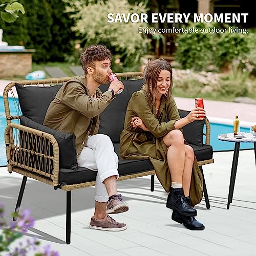 YITAHOME 4 Piece Patio Furniture Set, Wicker Outdoor Bistro Set