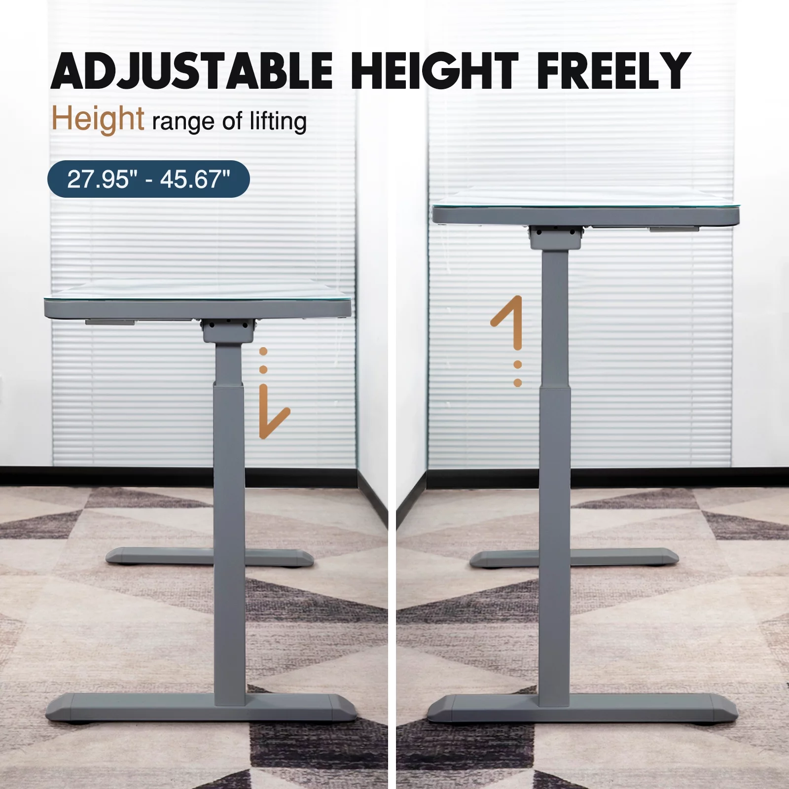 ADOFFUR 45" x 23" Dual Motor Height Adjustable Desk with Drawer,Tempered Glass Top,Wireless Charging and 3 USB Ports for Home Office - Gray