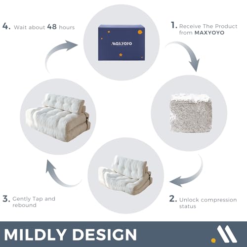 MAXYOYO Folding Sofa Bed, Convertible Sleeper Chair with Pillow Foldable Mattress with Back Support