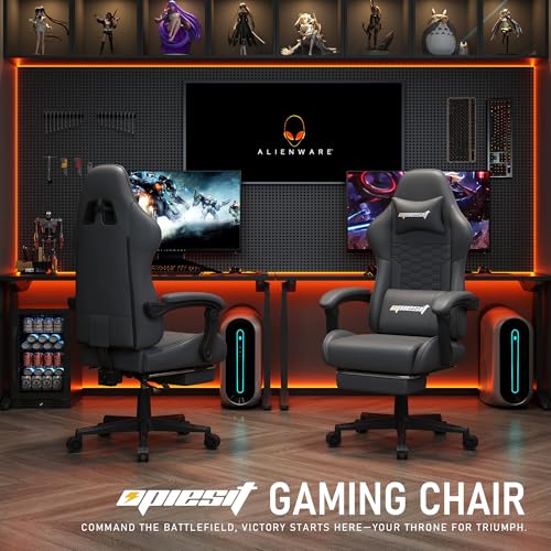 Gaming Chair, Computer Office Chair with Footrest, Linkage Armrests and Lumbar Support, High Back Ergonomic Gamer Chairs for Adults, Blue Fabric