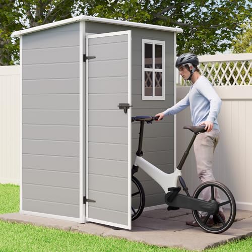 Gizoon 5x3 FT Resin Storage Shed Outdoor, Heavy-Duty Resin Shed with Floor for Patio, Lawn