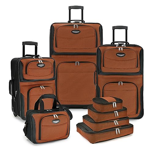 Travel Select Amsterdam 4-Piece Softside Expandable Luggage Set, Lightweight 2-Wheel Upright Suitcases, Travel Tote, Packing Cubes, Gray