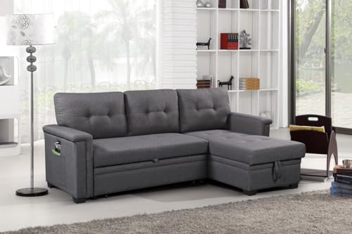 Ball & Cast Convertible Sofa Bed with Reversible Storage Chaise,Linen Sleeper Sofa Couch L Shaped Pull Out Couch Bed