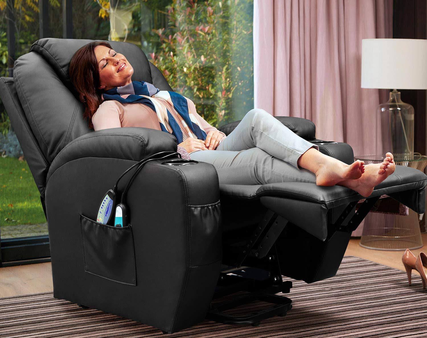 Walnew Power Lift Recliner with Massage and HEAT, Black - Black