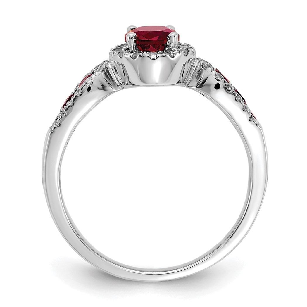 14k White Gold Lab Grown Diamond and Oval Created Ruby Ring Size 7.00 Jewelry Gifts for Women