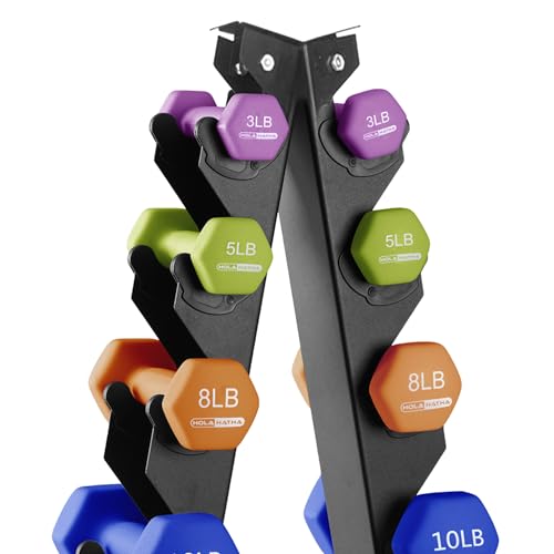 HolaHatha Neoprene Dumbbell Free Hand Weight Set with Rack, Ideal for Home Exercises to Gain Tone and Definition