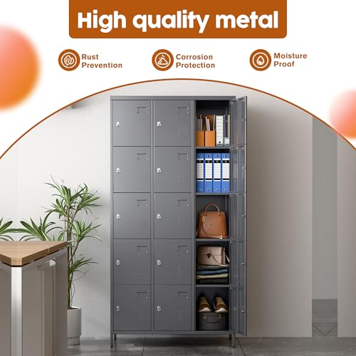 6 Door Metal Storage Locker 18 Hooks,Metal Locker for Employees with Lock for School Garage Office Gym Bedroom,Assembly Required