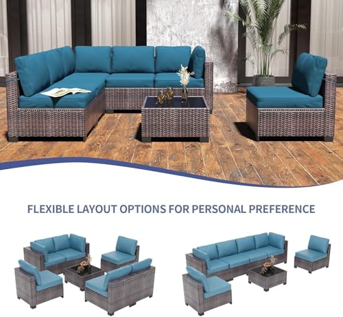 6 Piece Outdoor Patio Furniture Set with Coffee Table, Rattan Deck Conversation Sofa Set