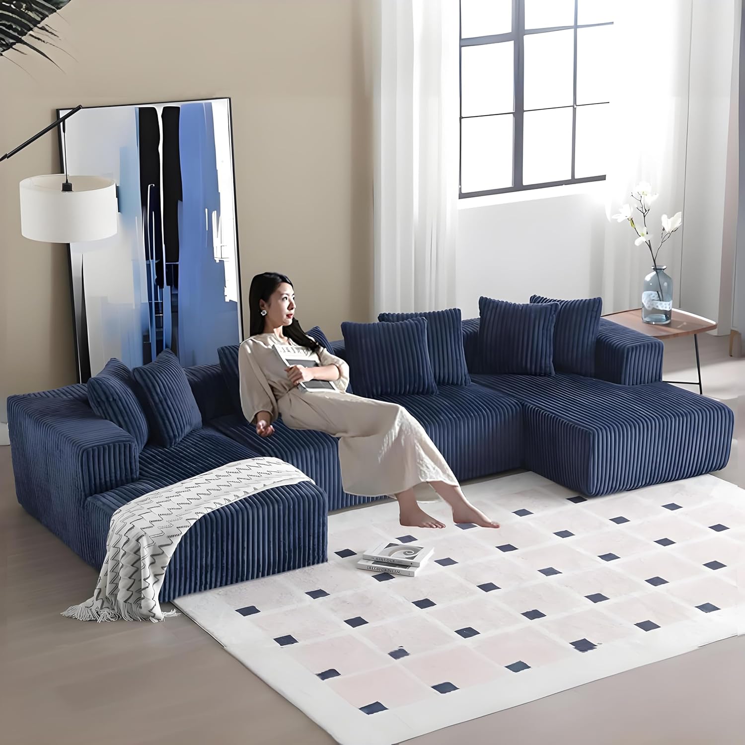 130'' Modular Sectional Sofa, Double Chaise Lounge, U Shape Sectiona Couches, Modern Minimalist Cloud Sofa, 8 Pillows