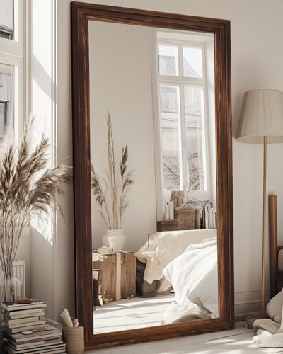 Full Length Mirror, 71"×32" Wooden Mirror Full Length with Stand Wood Floor Mirror, Oversized Stand Up Mirrors Large Wall Mirrors