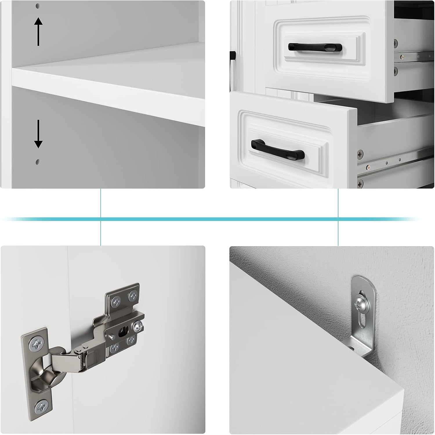 Kitchen Storage Buffet Cabinet, Large Sideboard with 2 Doors and 4 Drawers, Wood Floor Cupboard with Adjustable Shelf for Dining Room, Living Room