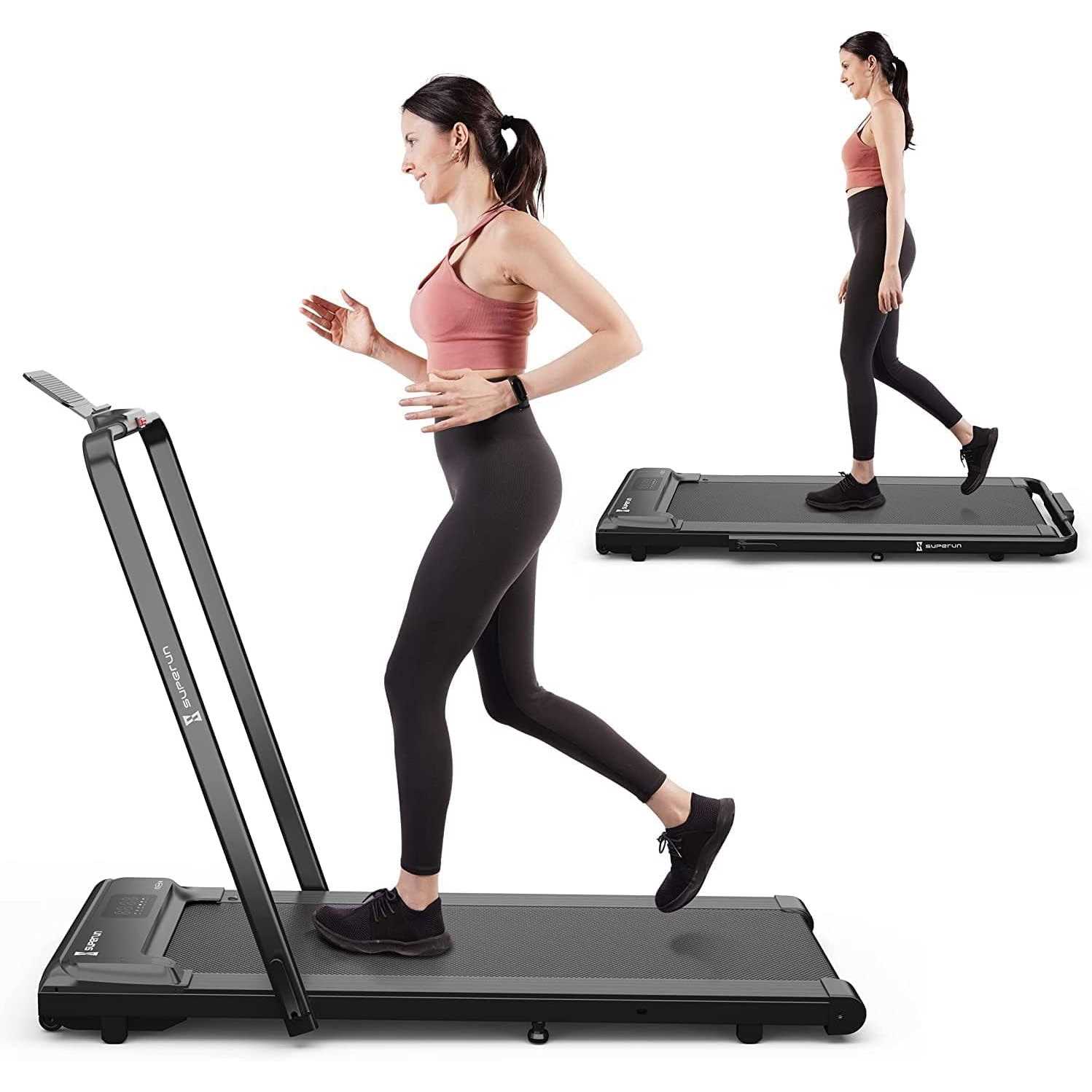 Superun 2 in 1 Folding Treadmill 3 HP Indoor Walking pad with 300lbs Capacity &amp; APP Bracelet &amp; Wider Running Belt