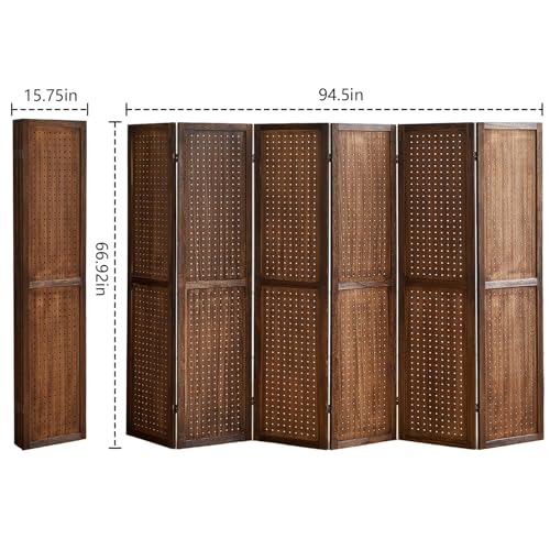 4 Panel Room Dividers and Folding Privacy Screens, 5.6Ft Wooden Pegboard Display, Privacy Dividers for Bedroom