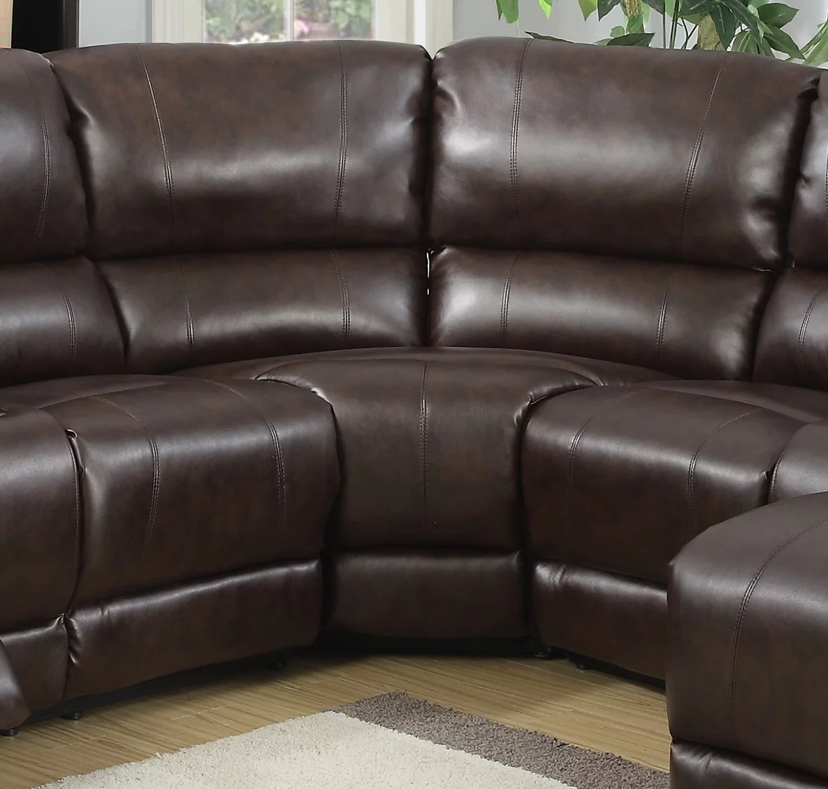 Motion Sectional Sofa Chaise Console Living Room Brown Color Bonded Leather Wedge Cushion Couch