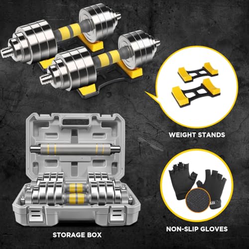 PHOEROS Adjustable Dumbbell Set - 44/66/88 LBS weights set, Dumbbell Barbell 3 in 1