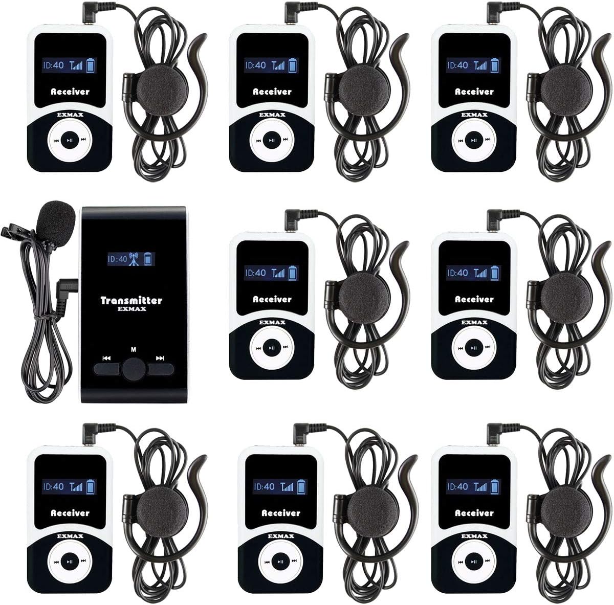 EXMAX EX-100 Wireless Tour Guide System Microphone Earphone Headset for Church Translation Simultaneous Interpreting Teaching Silent Live Conference