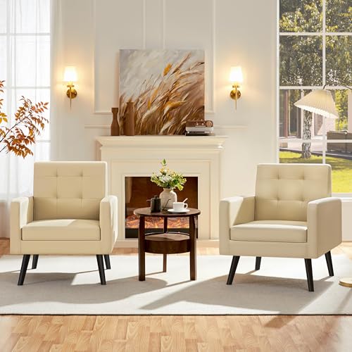 Yaheetech Mid-Century Accent Chairs, PU Leather Modern Upholstered Living Room Chair