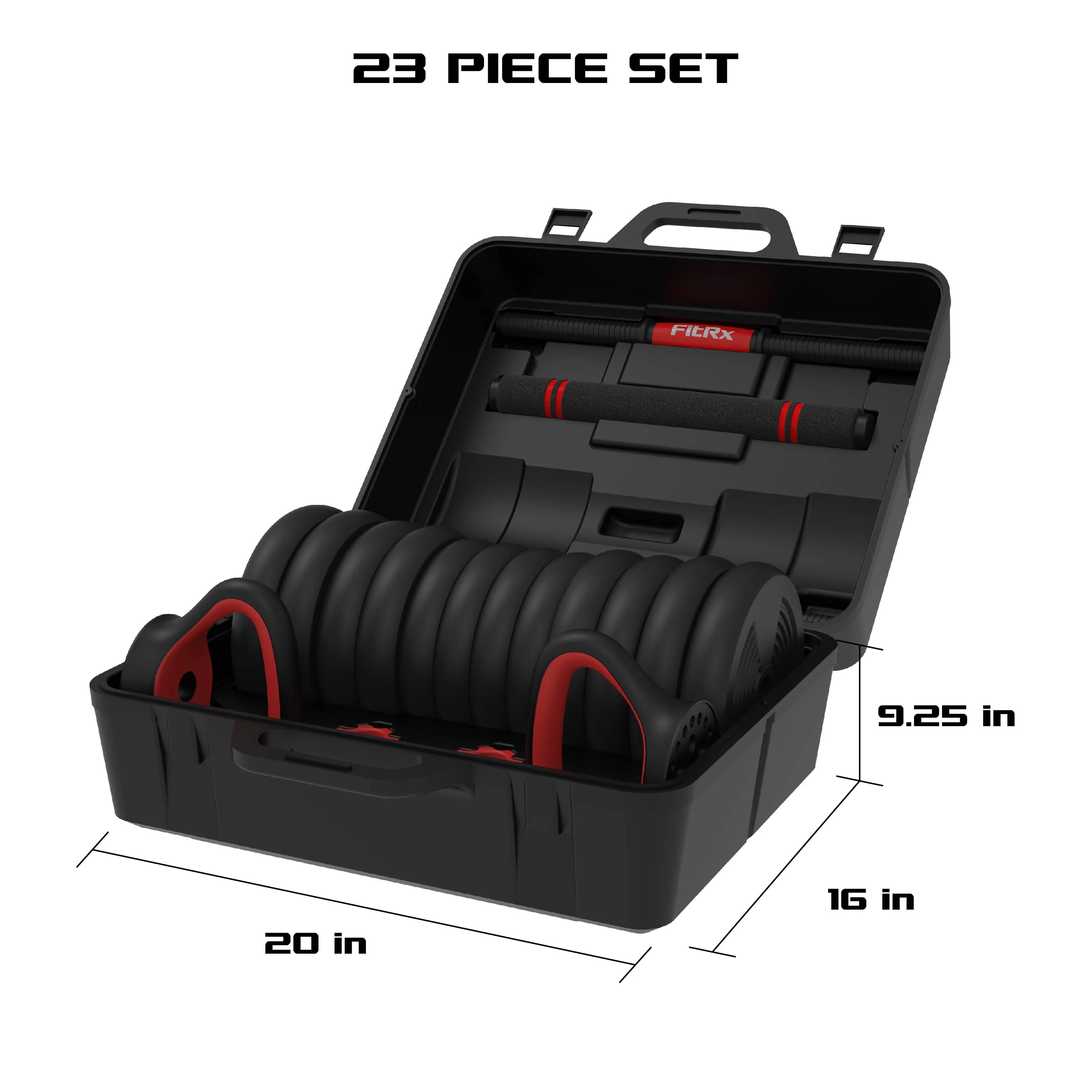 FitRx SmartBell Gym, 60 lbs. 4-in-1 Adjustable Interchangeable Dumbbell, Barbell, and Kettlebell Weight Set, Black