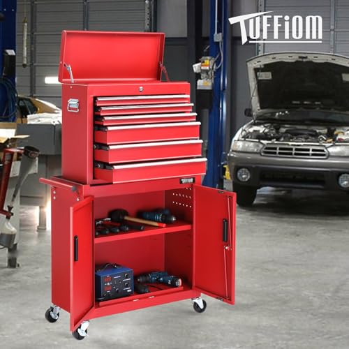 TUFFIOM 5-Drawer Rolling Tool Chest Storage Cabinet w/Drawers, Wheels, Detachable Top & Adjustable Shelf, Mechanic Tool Organizer Box for Garage