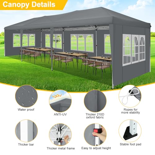 COBIZI Canopy 10x20 Pop Up Canopy Tent with 6 Sidewalls Party Tents for Parties Weddings Backyard Waterproof Canopy Outdoor Commercial Canopy Event