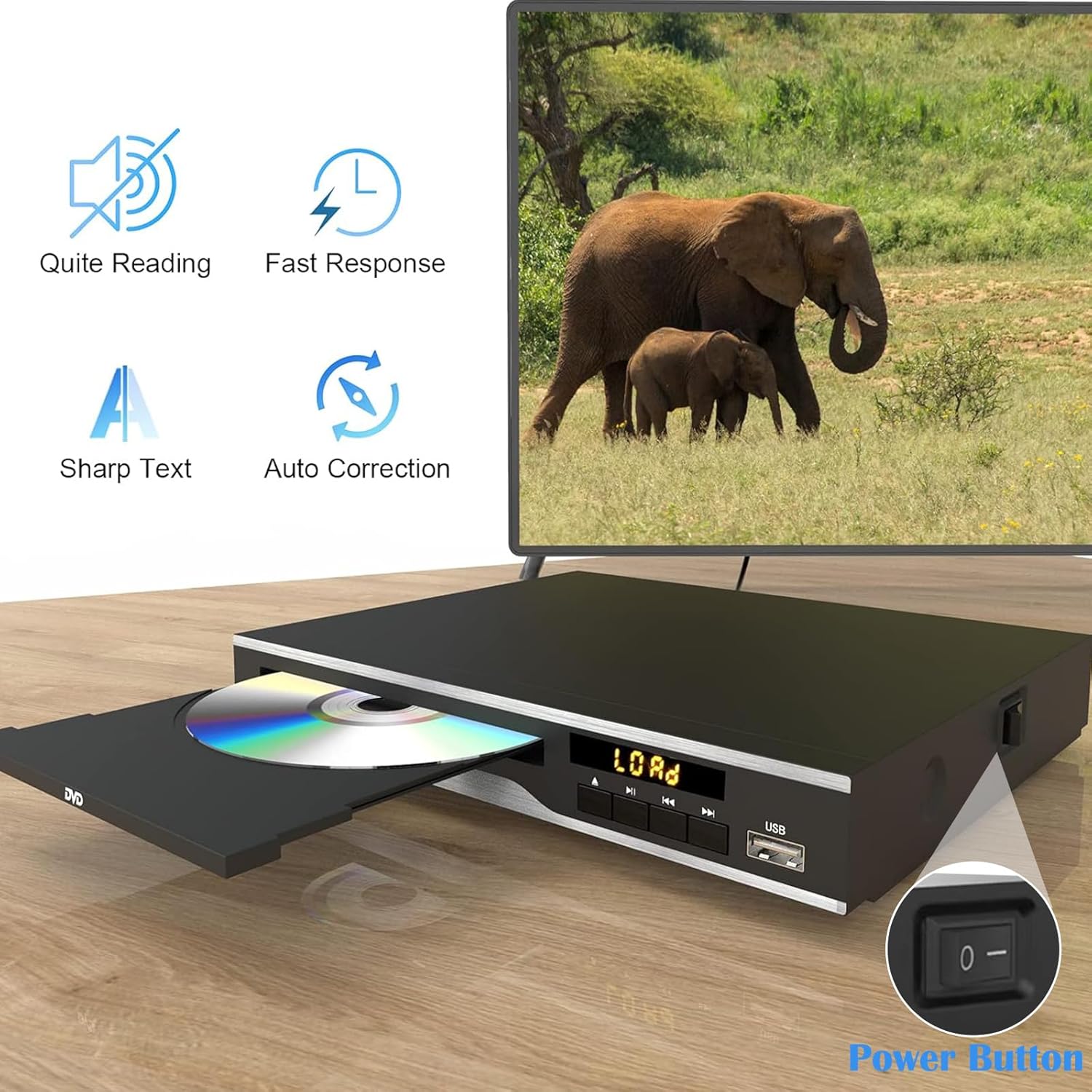 DVD Player, Region Free DVD Players for CD/DVD's, Compact DVD Player Supports NTSC/PAL System with RCA Stable Outputs/USB 128G Input