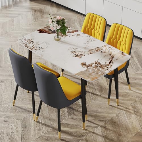 Marble Sintered Stone Dining Table, 50" Oval White Dining Table with Sintered Stone Table Top and Metal Legs, Faux Marble Kitchen Table for 4 People