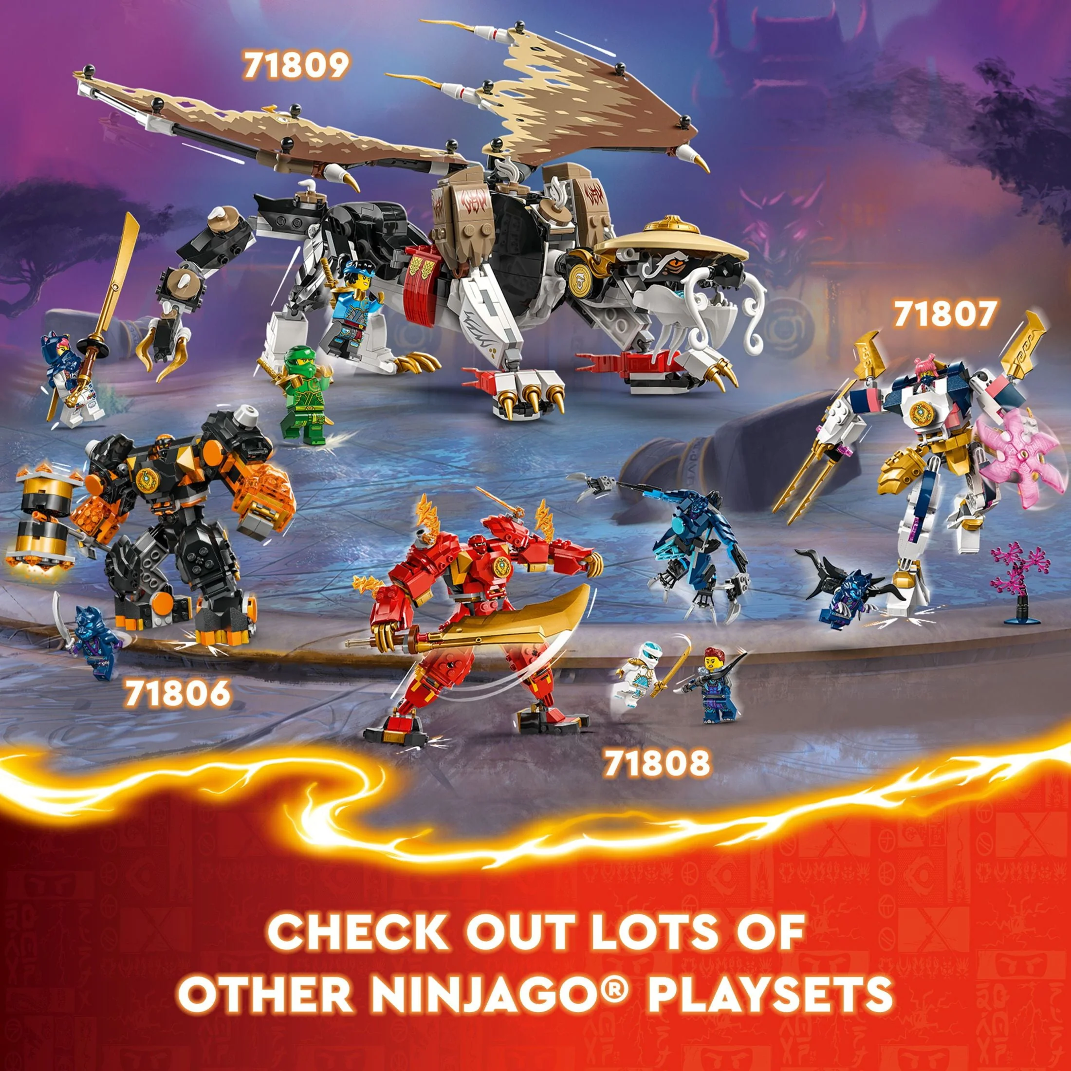 LEGO NINJAGO Egalt the Master Dragon Action Figure, Hero Toy Battle Set with 5 Ninja Minifigures for Group or Independent Play