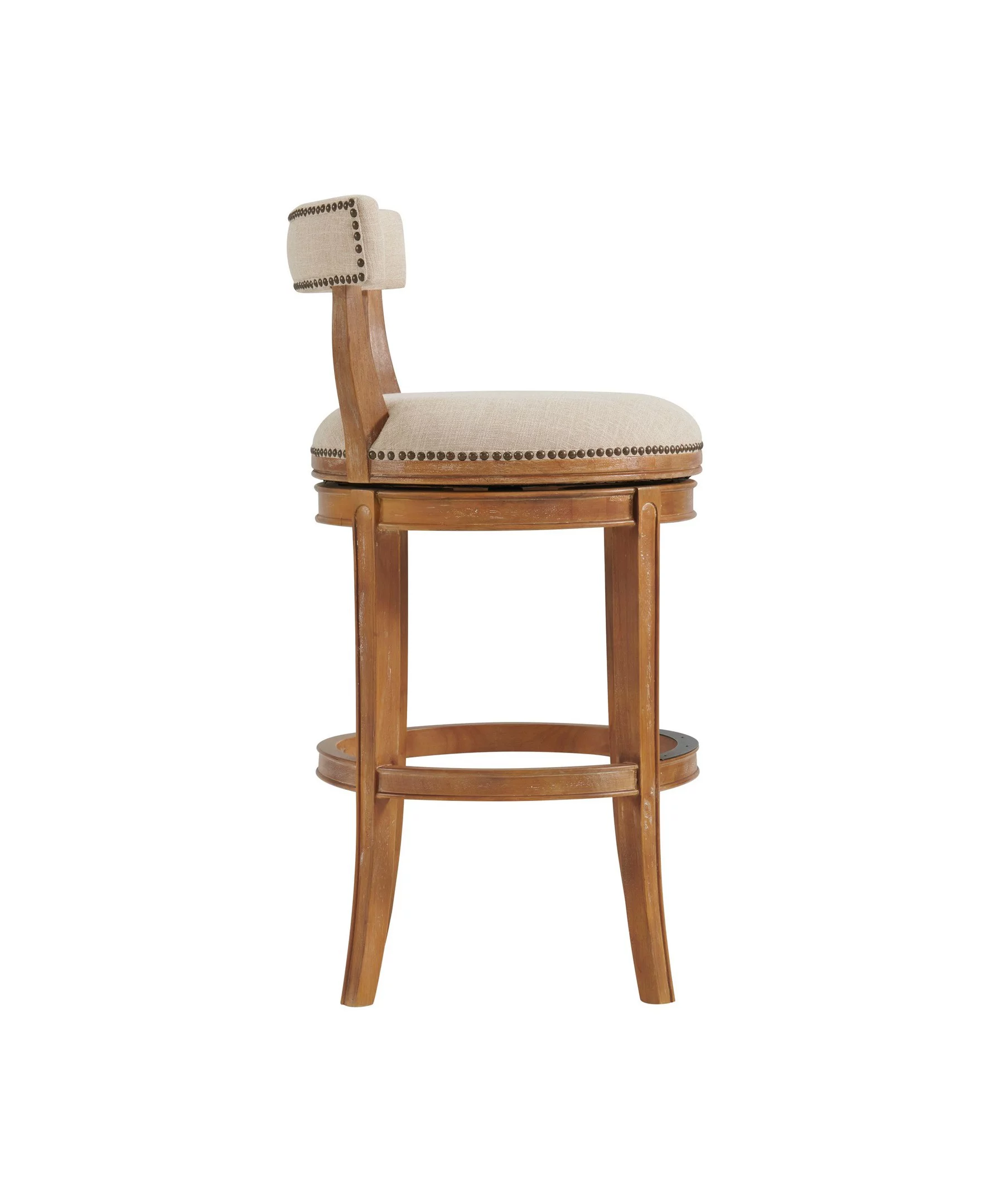 Alaterre Furniture Hanover Swivel Low Back Bar Height Bar Wood Stool, Weathered Brown and Beige