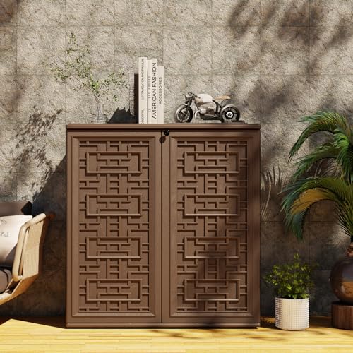 Outdoor Storage Cabinet Waterproof with Shelf,Resin Storage Sheds Outdoor Cabinets for tub towels/chemicals/grill items/Patio/Garden/Backyard