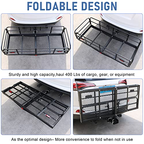 JDMSPEED Hitch Mount Cargo Carrier Car Storage Hitch 400 Lbs 60" x 24" x 14.4" Folding Vehicle Cargo Rack Rear Luggage Basket Fits 2" Receiver